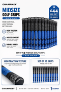 Champkey Midsize Golf Grips – Blue & Black | High Traction Control (Set of 13)