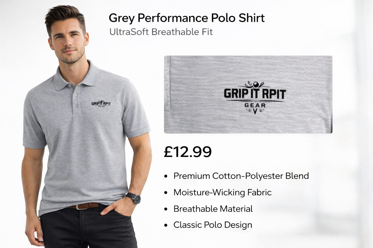 Performance Polo Shirt – UltraSoft Breathable Fit  💰 Price  £12.99  🎨 Available Colours Grey Yellow Teal 📏 Available Sizes  M L XL XXL