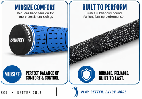 Champkey Midsize Golf Grips – Blue & Black | High Traction Control (Set of 13)